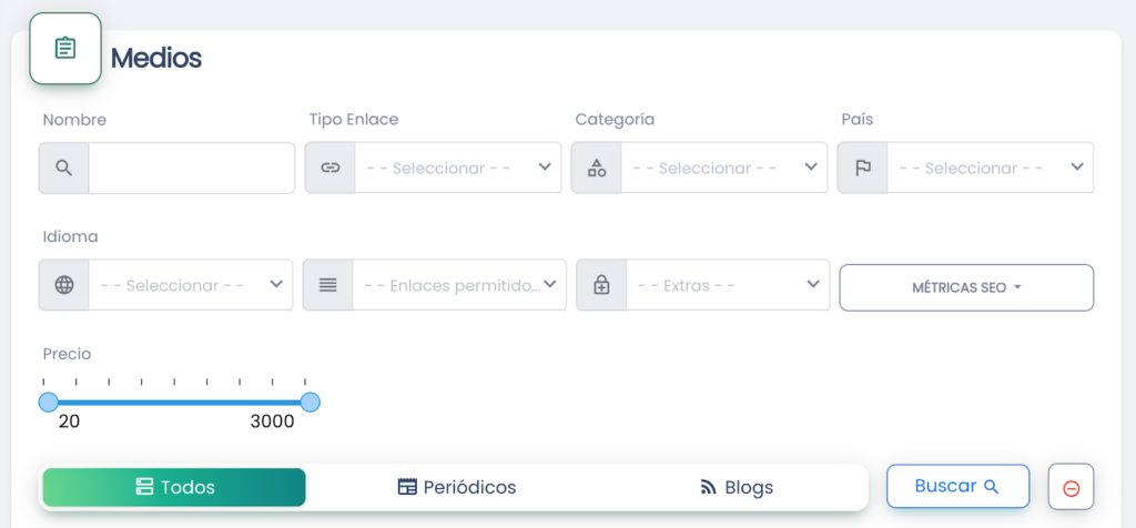 Filtros en la vista de los medios