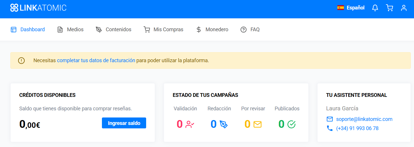 Linkatomic dashboard