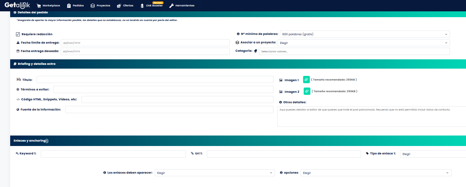 redacción de calidad para articulos con getalink