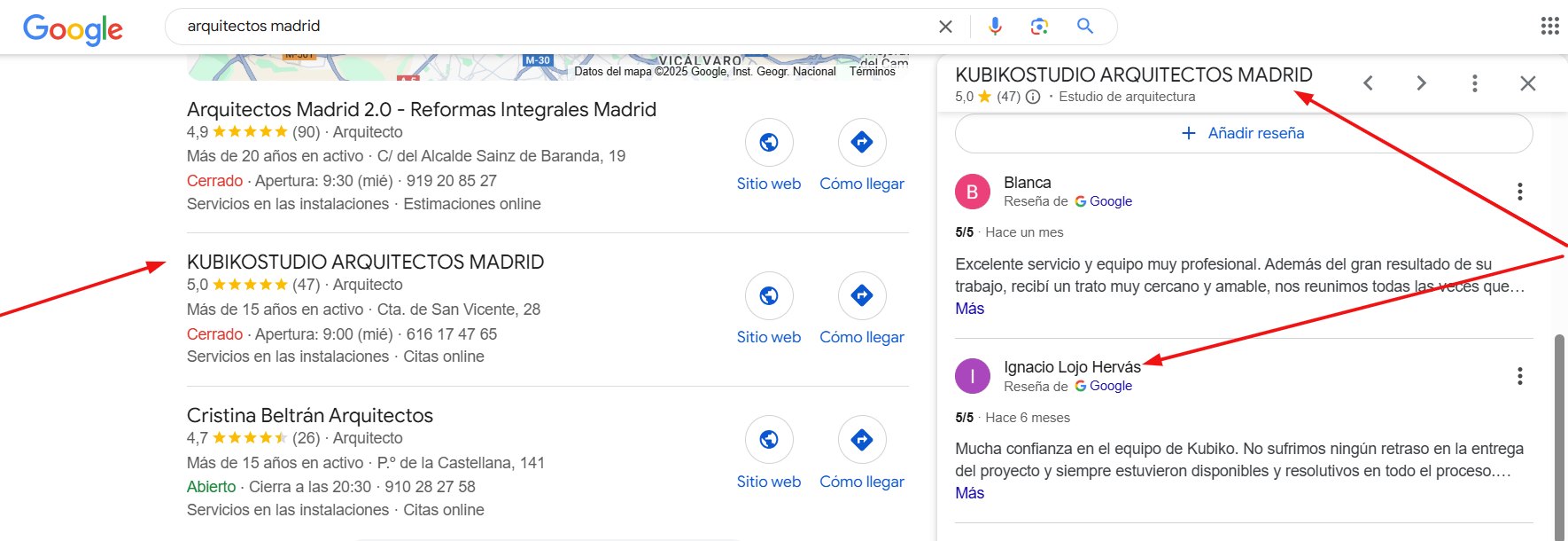 reseñas y perfil de google