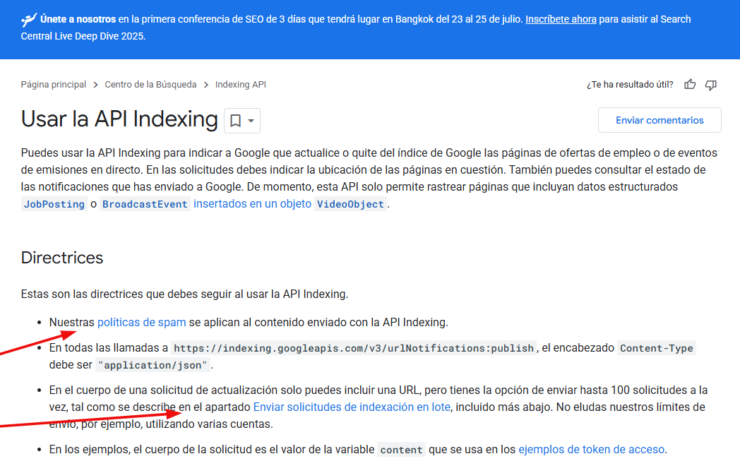 usar la API de indexacion de Google