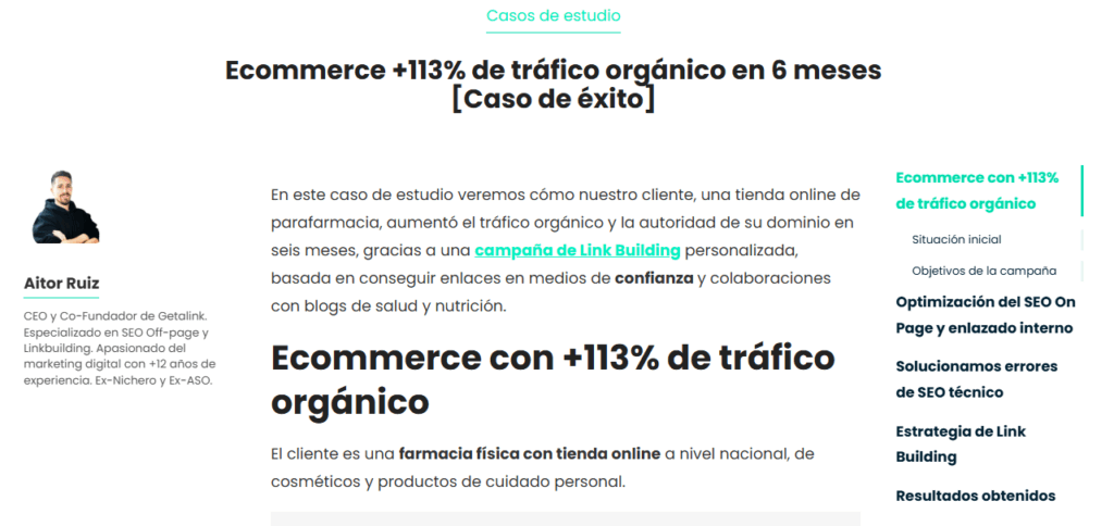 casos de estudio como backlinks orgánicos