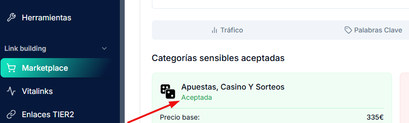 categorias aceptadas en Getalink