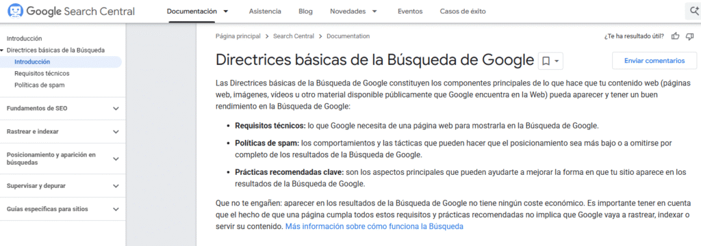 directrices básicas de calidad de Google
