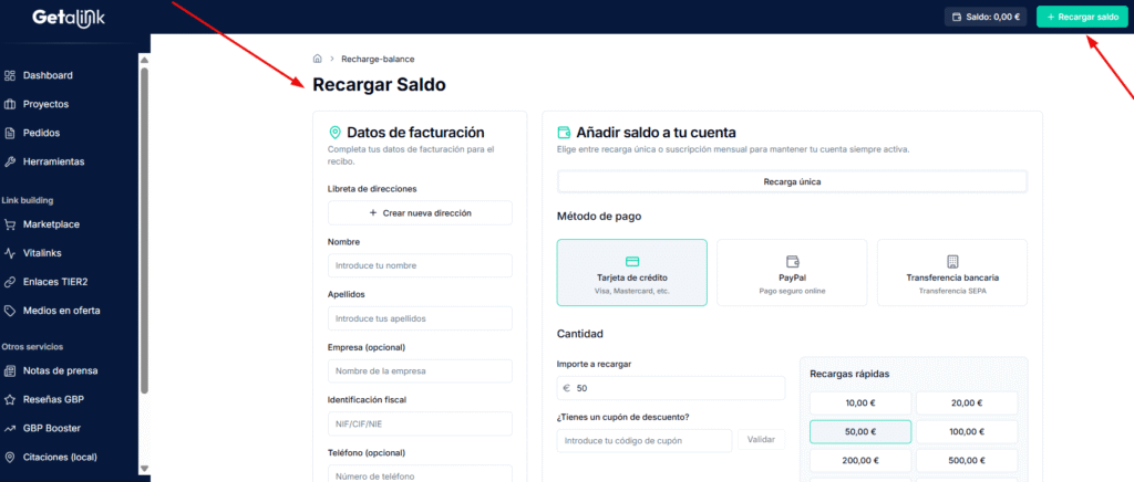 recargar saldo
