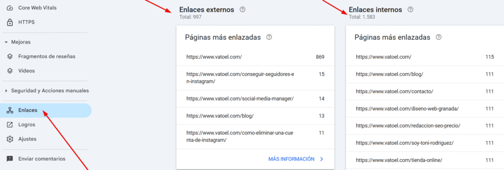 ver los enlaces desde Google Search Console
