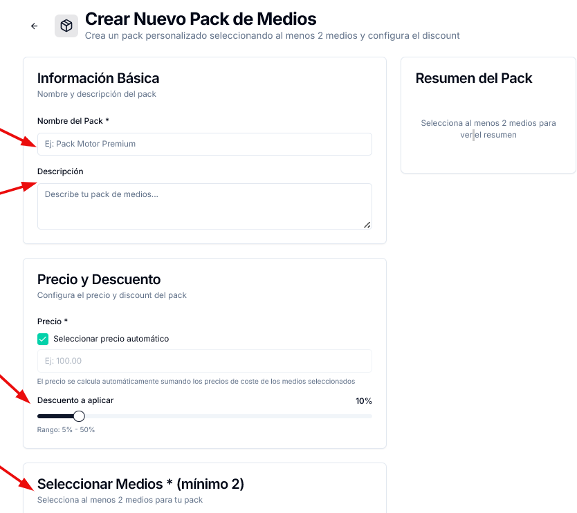 crear packs de medios 