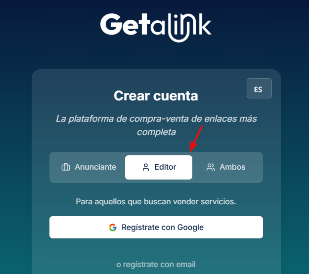 panel de editores de getalink para ganar dinero con un blog 