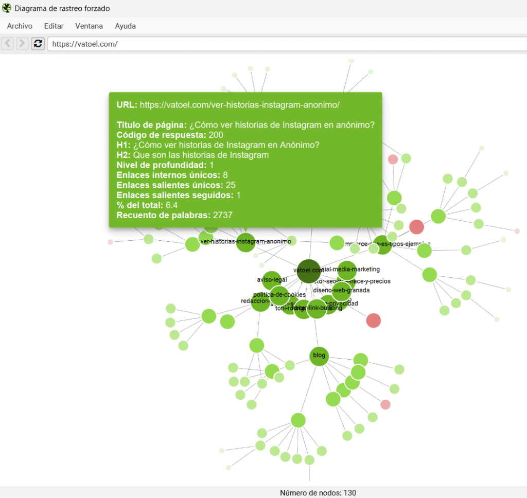 visualizar enlaces internos con screaming frog