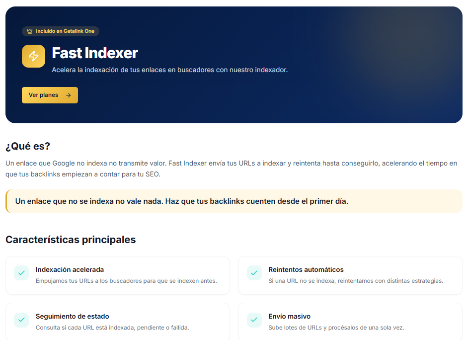 Fast indexer otra función de Backlink manager