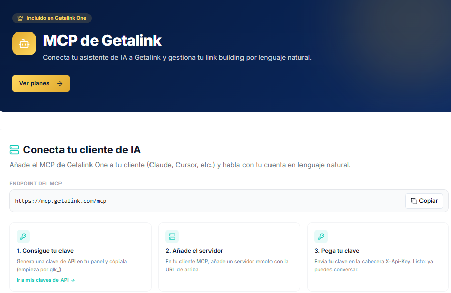 MCP exclusivo del backlink manager getalink one