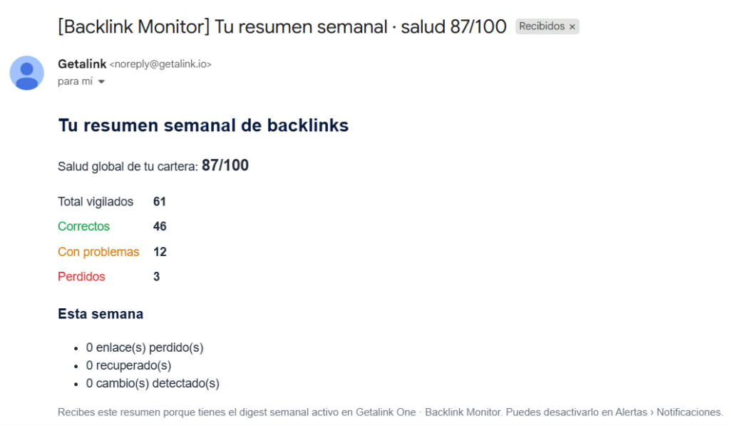 informe del backlink monitor al correo