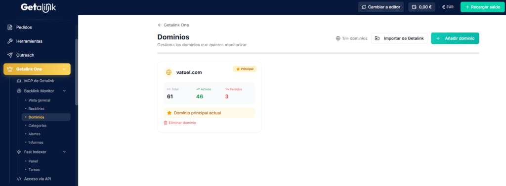 pestaña dominios de backlink monitor