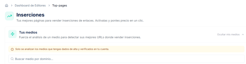 Inserciones del panel de editor de Getalink
